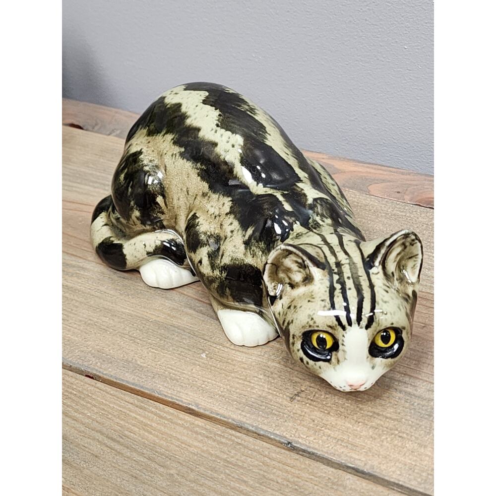 Vintage Andrea Sadek Porcelain Figurine Cat Lying Down Made in Japan 9"